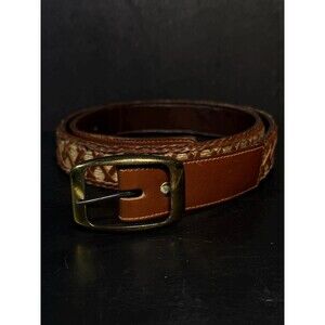 Vintage Hand Laced Leather Belt Woven Jute Inlay Brown Size 36 Boho